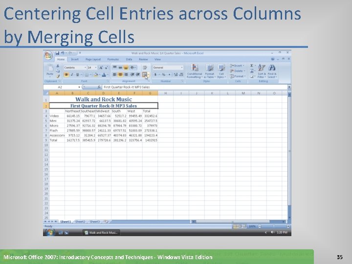Centering Cell Entries across Columns by Merging Cells Microsoft Office 2007: Introductory Concepts and