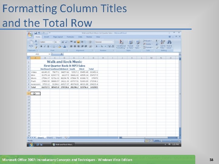 Formatting Column Titles and the Total Row Microsoft Office 2007: Introductory Concepts and Techniques