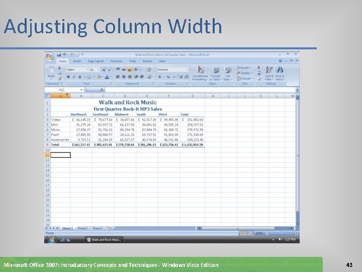 Adjusting Column Width Microsoft Office 2007: Introductory Concepts and Techniques - Windows Vista Edition