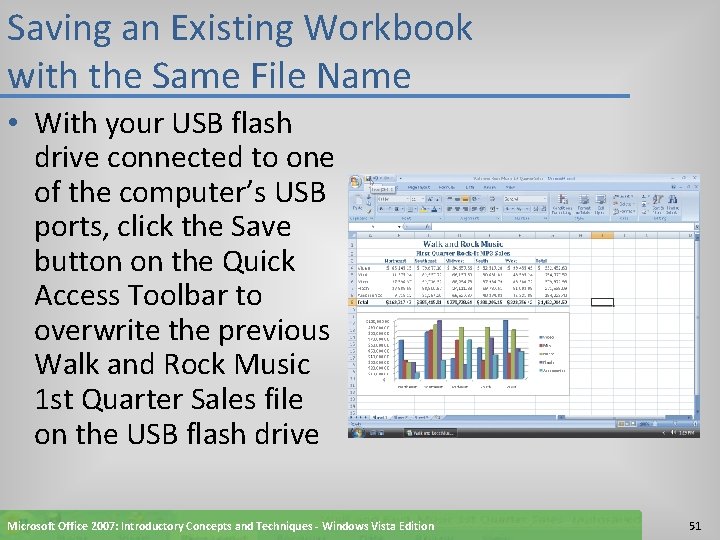 Saving an Existing Workbook with the Same File Name • With your USB flash