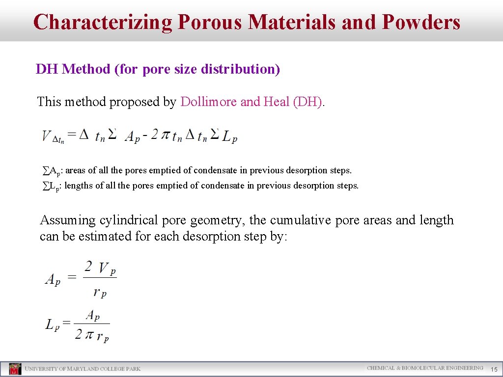 Characterizing Porous Materials and Powders DH Method (for pore size distribution) This method proposed