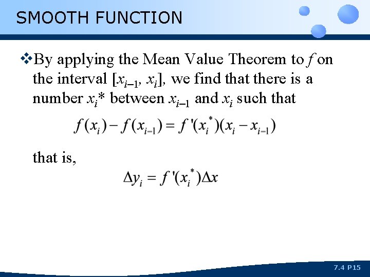 SMOOTH FUNCTION v. By applying the Mean Value Theorem to f on the interval
