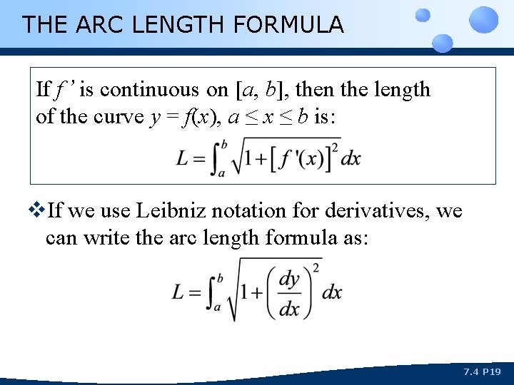 THE ARC LENGTH FORMULA If f ’ is continuous on [a, b], then the