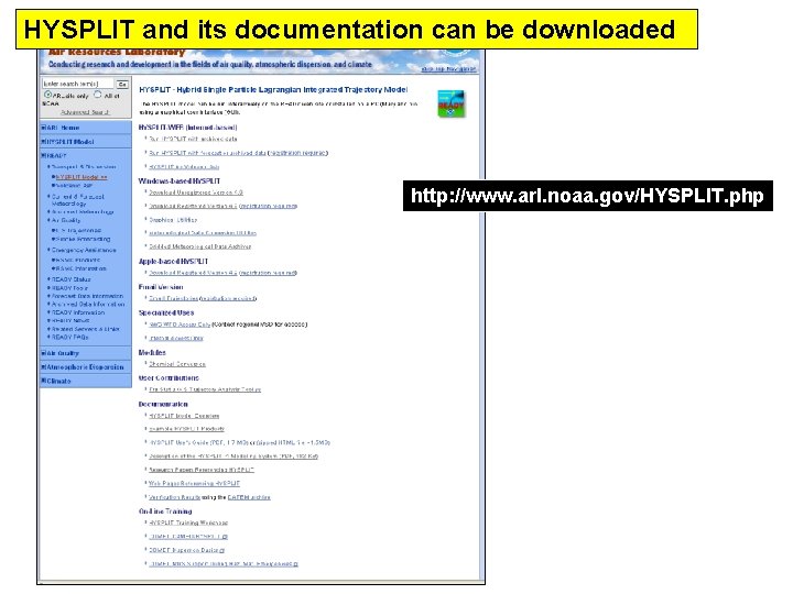 HYSPLIT and its documentation can be downloaded http: //www. arl. noaa. gov/HYSPLIT. php 