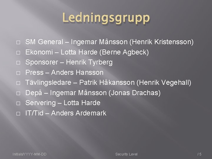 Ledningsgrupp � � � � SM General – Ingemar Månsson (Henrik Kristensson) Ekonomi –