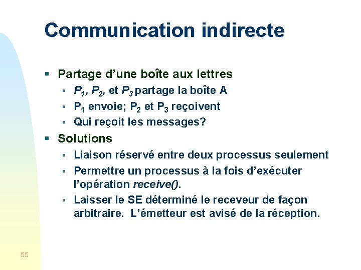 Communication indirecte § Partage d’une boîte aux lettres § § § P 1, P