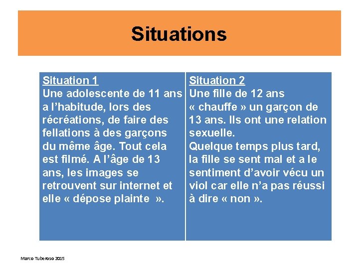 Situations Situation 1 Une adolescente de 11 ans a l’habitude, lors des récréations, de