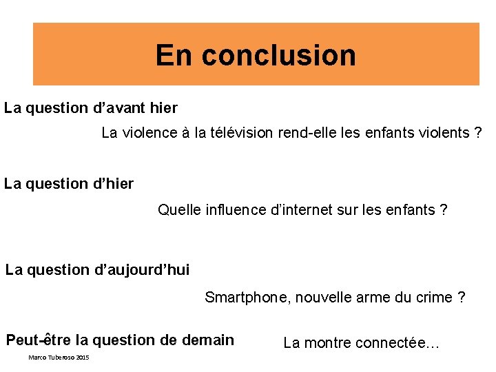 En conclusion La question d’avant hier La violence à la télévision rend-elle les enfants