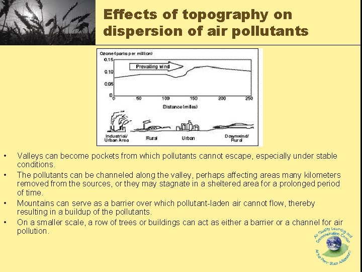 Effects of topography on dispersion of air pollutants • • Valleys can become pockets Effects of topography on dispersion of air pollutants • • Valleys can become pockets