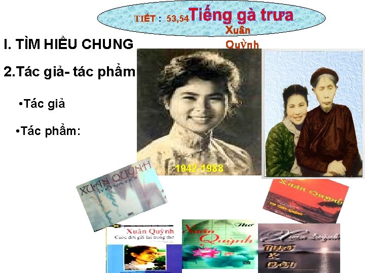 TIẾT : 53, 54 Xuân Quỳnh I. TÌM HIỂU CHUNG 2. Tác giả tác