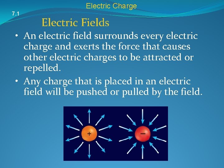 Electric Charge 7. 1 Electric Fields • An electric field surrounds every electric charge