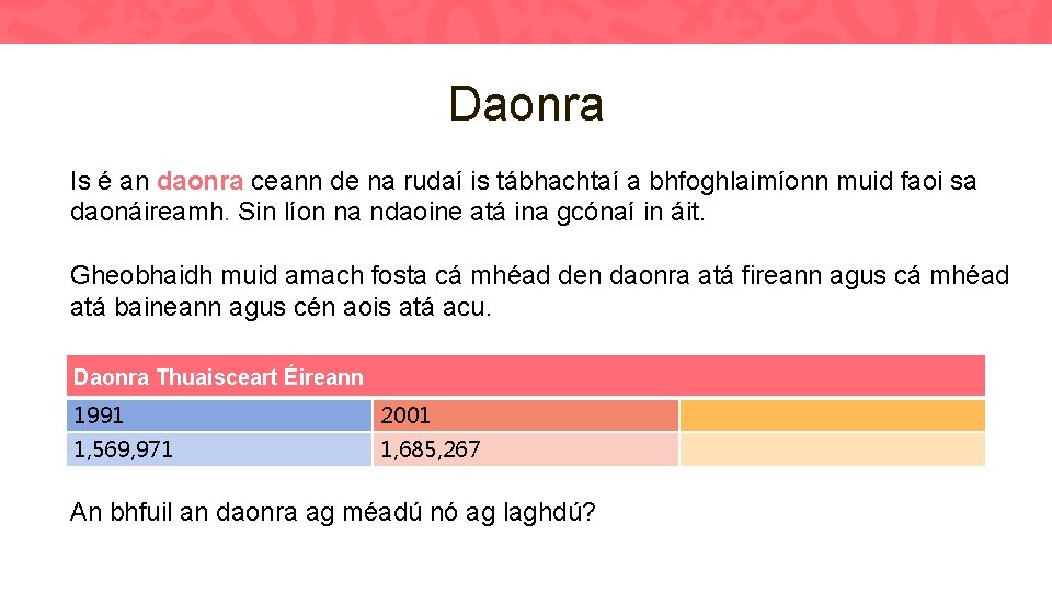 Daonra Is é an daonra ceann de na rudaí is tábhachtaí a bhfoghlaimíonn muid