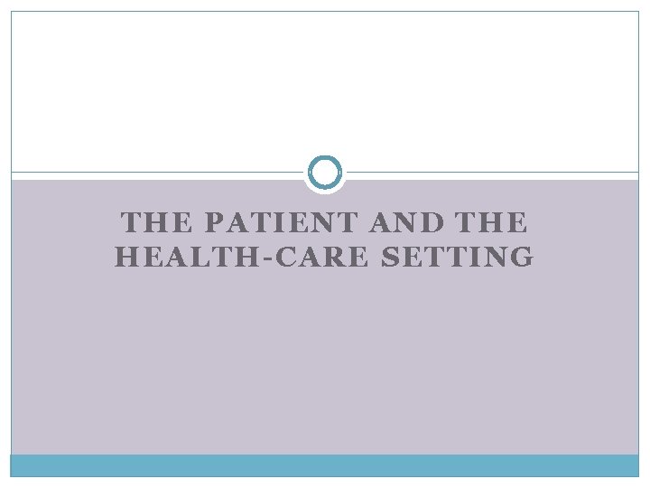 THE PATIENT AND THE HEALTH-CARE SETTING 