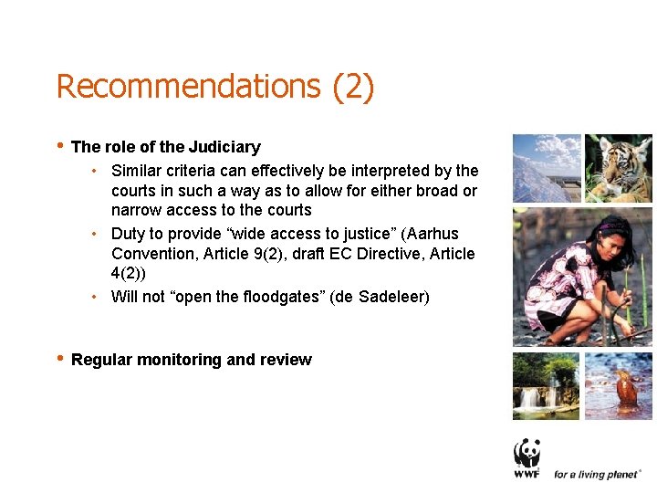 Recommendations (2) • The role of the Judiciary • Similar criteria can effectively be