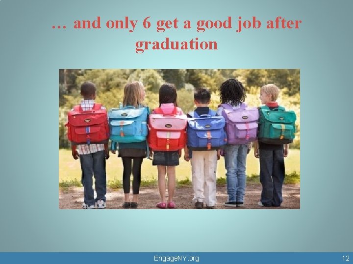 … and only 6 get a good job after graduation Engage. NY. org 12