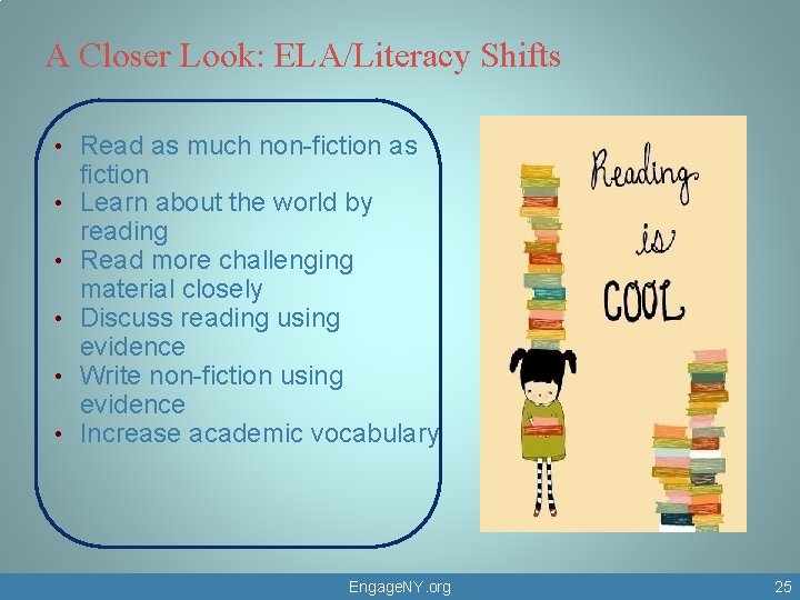 A Closer Look: ELA/Literacy Shifts • • • Read as much non-fiction as fiction