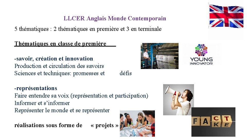 LLCER Anglais Monde Contemporain 5 thématiques : 2 thématiques en première et 3 en