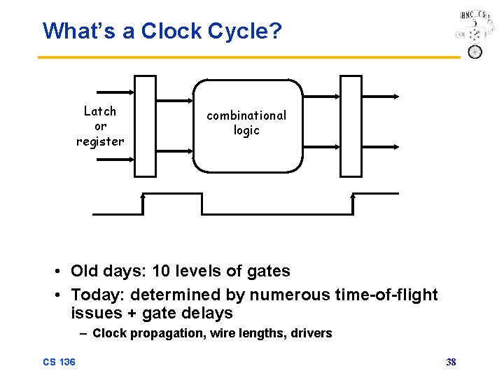 What’s a Clock Cycle? Latch or register combinational logic • Old days: 10 levels