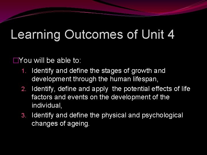 Learning Outcomes of Unit 4 �You will be able to: 1. Identify and define