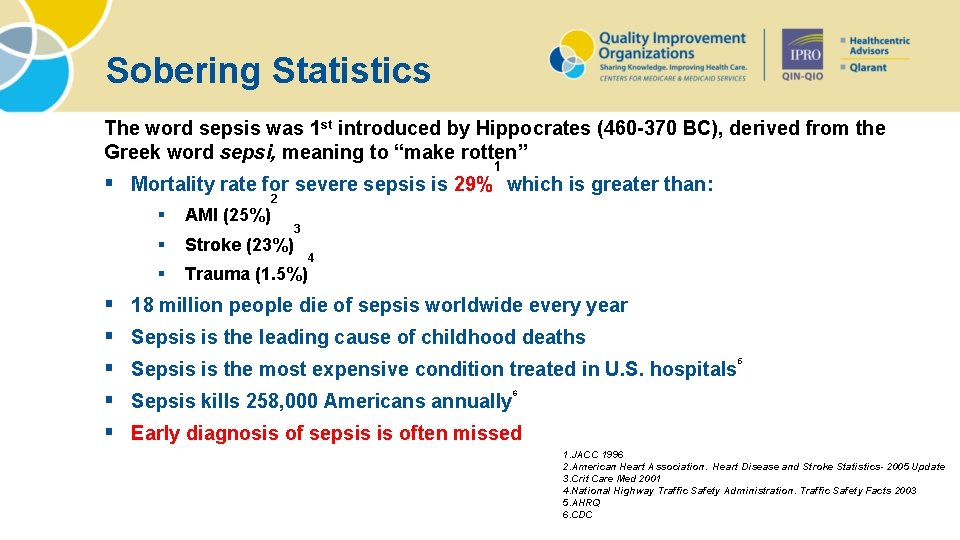 Sobering Statistics The word sepsis was 1 st introduced by Hippocrates (460 -370 BC),