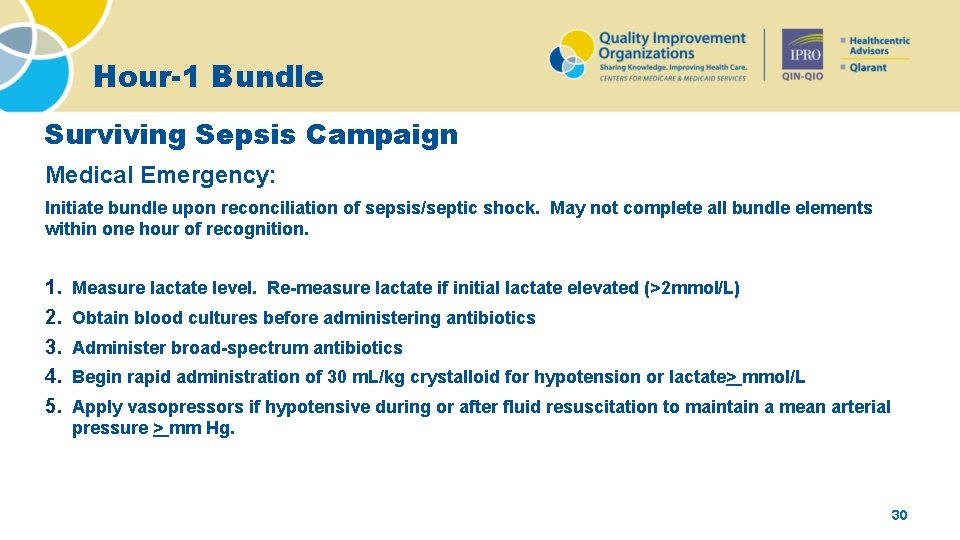 Hour-1 Bundle Surviving Sepsis Campaign Medical Emergency: Initiate bundle upon reconciliation of sepsis/septic shock.