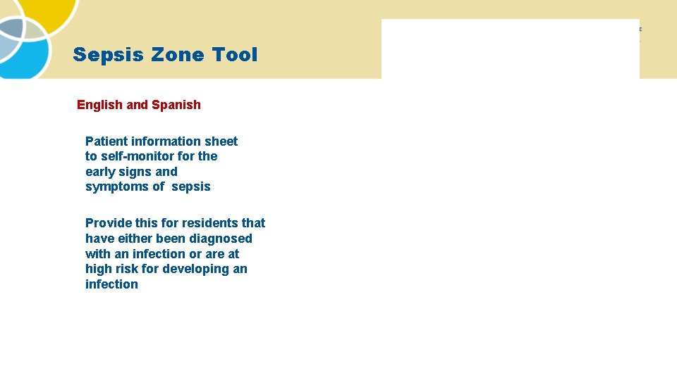 Sepsis Zone Tool English and Spanish Patient information sheet to self-monitor for the early