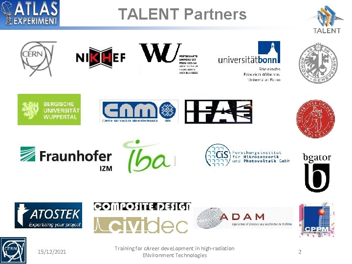 TALENT Partners 15/12/2021 Training for c. Areer deve. Lopment in high-radiation ENvironment Technologies 2