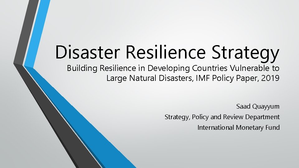 Disaster Resilience Strategy Building Resilience in Developing Countries Vulnerable to Large Natural Disasters, IMF