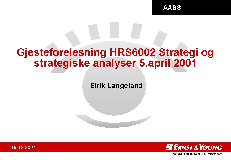 AABS Gjesteforelesning HRS 6002 Strategi og strategiske analyser 5. april 2001 Eirik Langeland 1