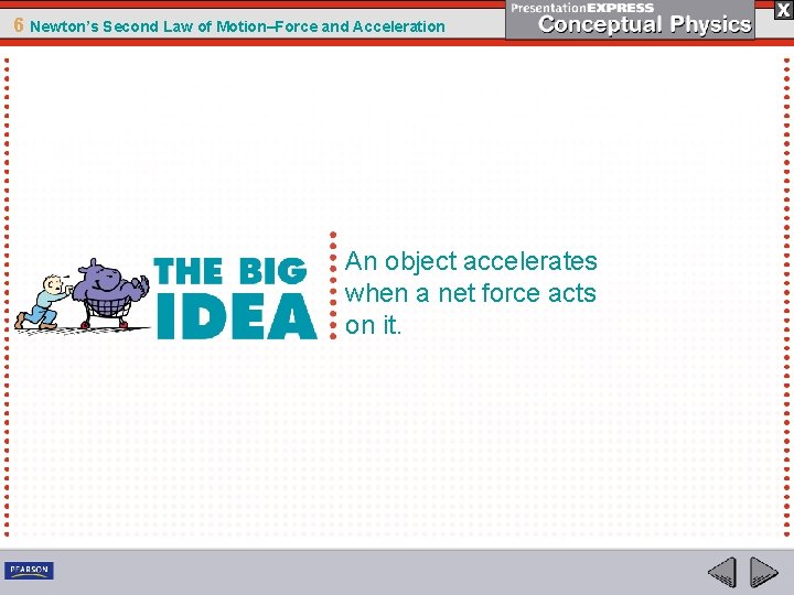 6 Newton’s Second Law of Motion–Force and Acceleration An object accelerates when a net