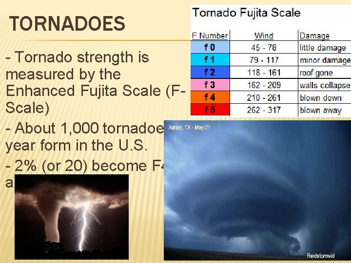 TORNADOES - Tornado strength is measured by the Enhanced Fujita Scale (FScale) - About