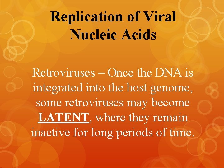 Replication of Viral Nucleic Acids Retroviruses – Once the DNA is integrated into the