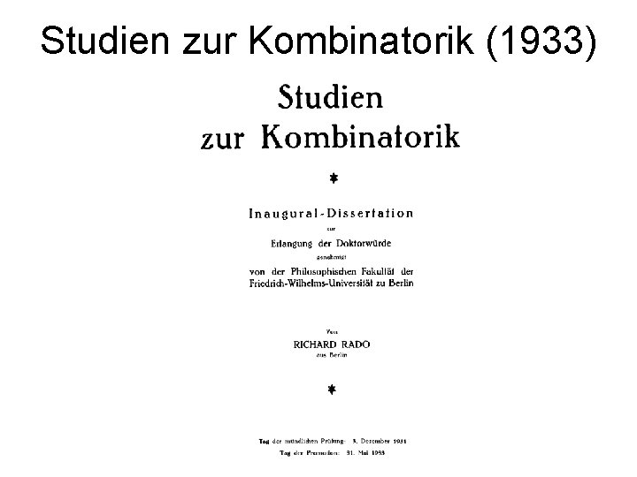 Studien zur Kombinatorik (1933) 