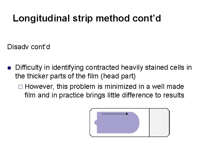 Longitudinal strip method cont’d Disadv cont’d n Difficulty in identifying contracted heavily stained cells