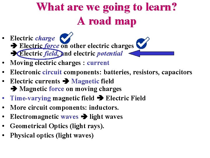 What are we going to learn? A road map • Electric charge Electric force