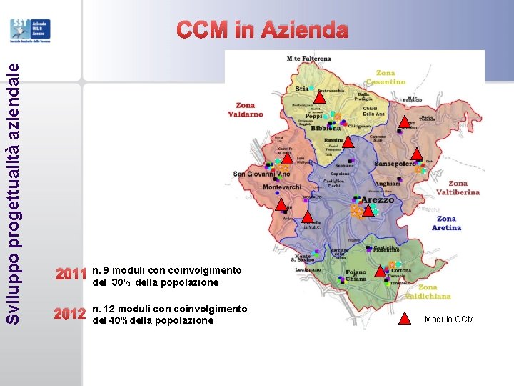 Sviluppo progettualità aziendale CCM in Azienda 2011 n. 9 moduli con coinvolgimento del 30%