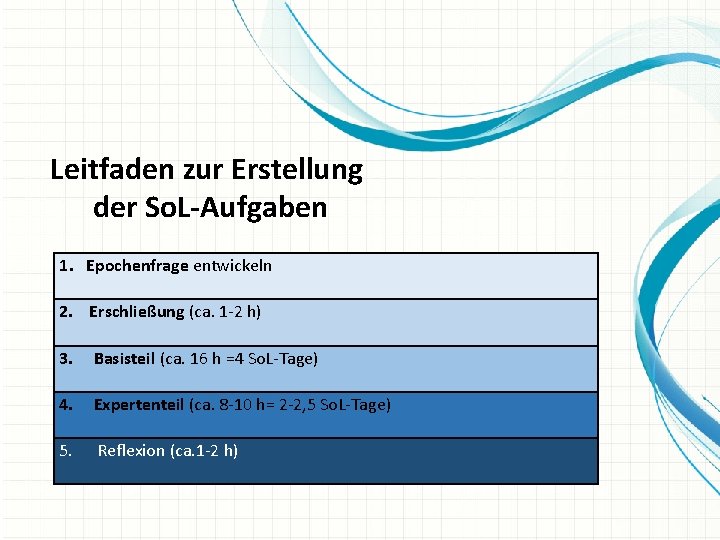 Leitfaden zur Erstellung der So. L-Aufgaben 1. Epochenfrage entwickeln 2. Erschließung (ca. 1 -2