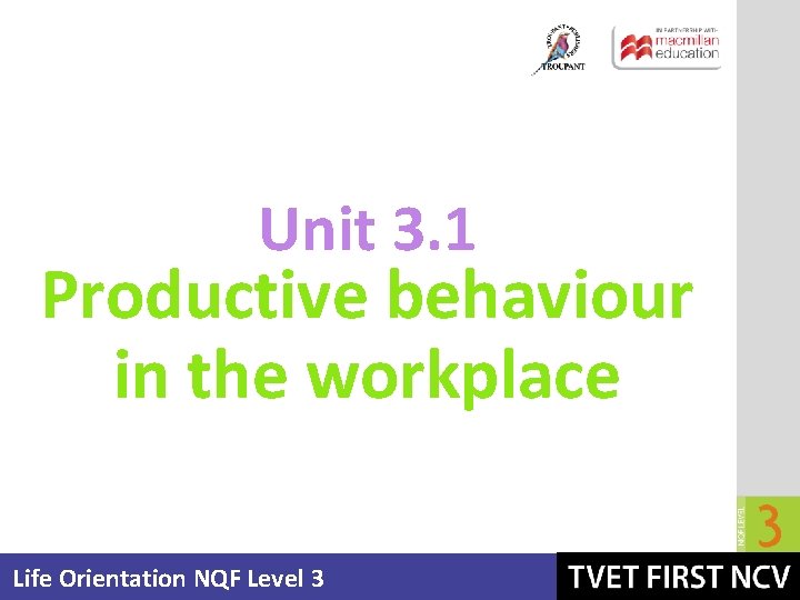 Unit 3. 1 Productive behaviour in the workplace Life Orientation NQF Level 3 