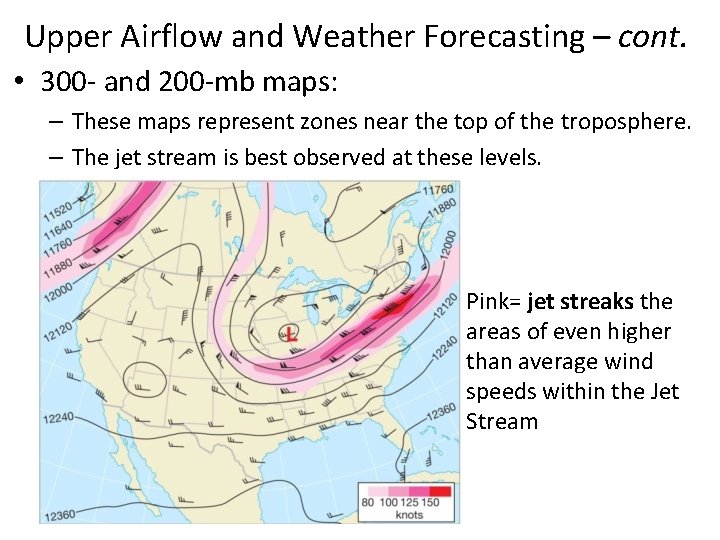 Upper Airflow and Weather Forecasting – cont. • 300 - and 200 -mb maps: