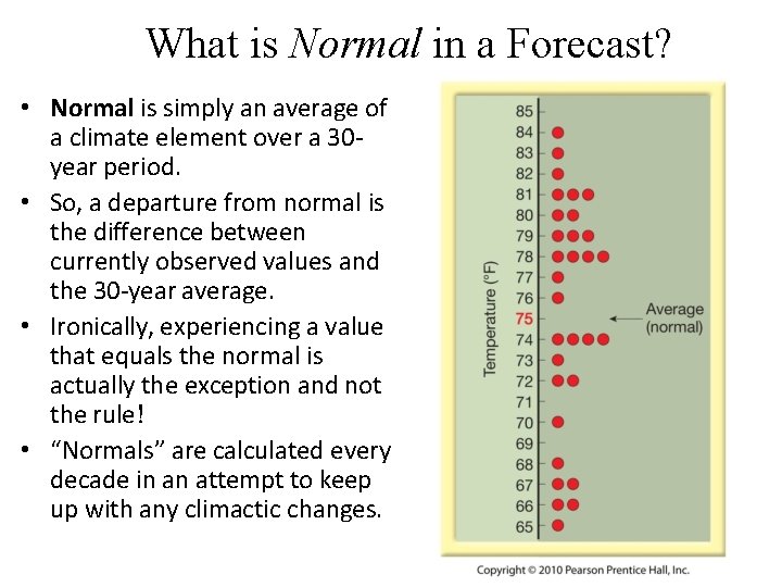 What is Normal in a Forecast? • Normal is simply an average of a