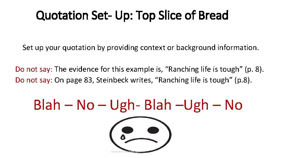 Quotation Set- Up: Top Slice of Bread Set up your quotation by providing context