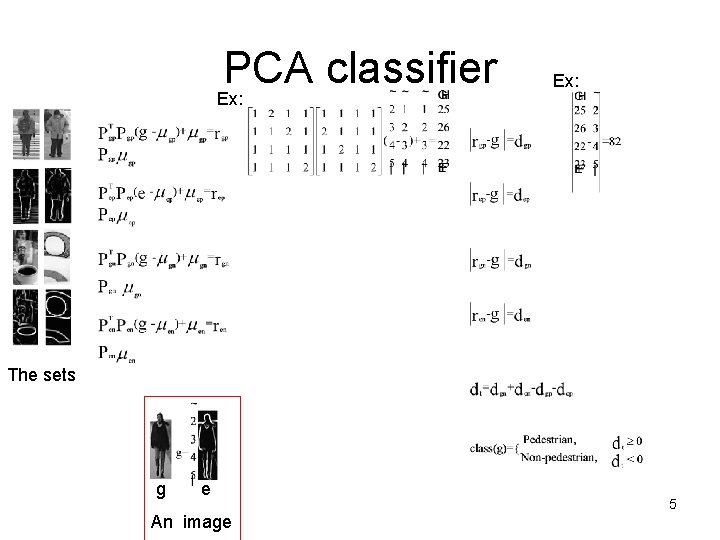 PCA classifier Ex: The sets g e An image 5 