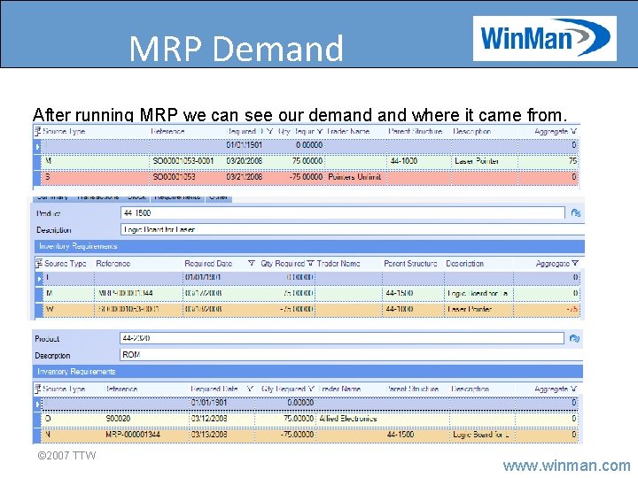 MRP Demand After running MRP we can see our demand where it came from.