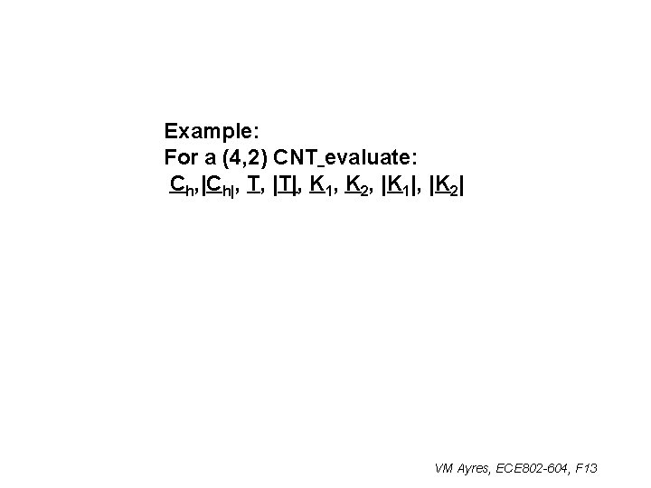 Example: For a (4, 2) CNT evaluate: Ch, |Ch|, T, |T|, K 1, K