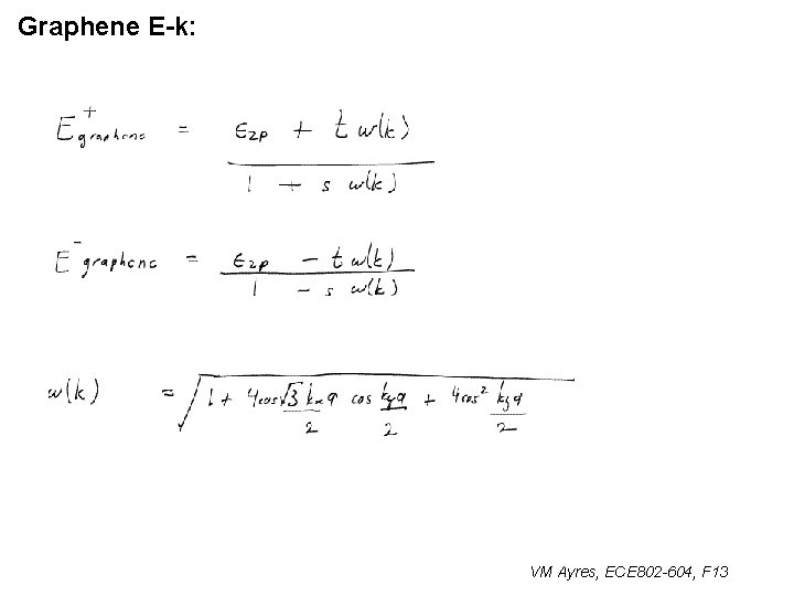 Graphene E-k: VM Ayres, ECE 802 -604, F 13 