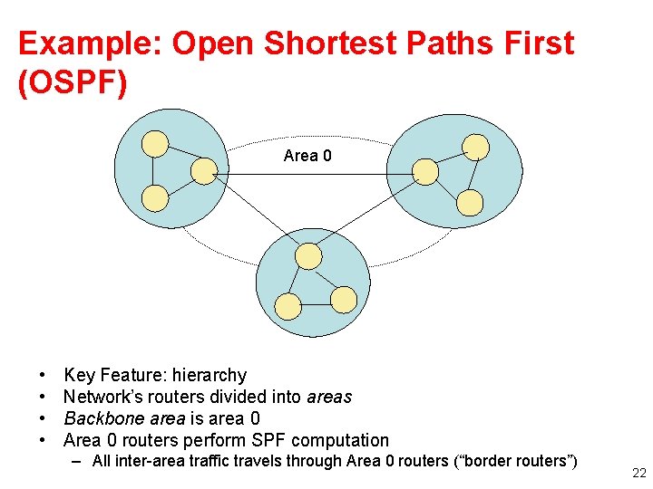 Example: Open Shortest Paths First (OSPF) Area 0 • • Key Feature: hierarchy Network’s