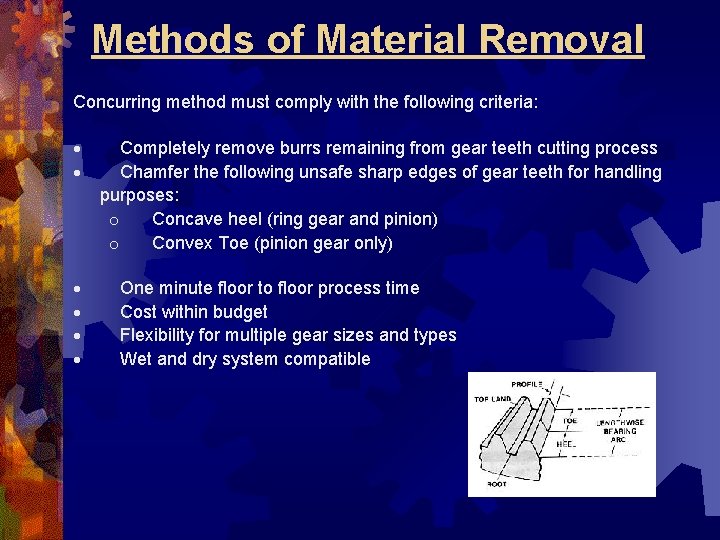 Methods of Material Removal Concurring method must comply with the following criteria: Completely remove