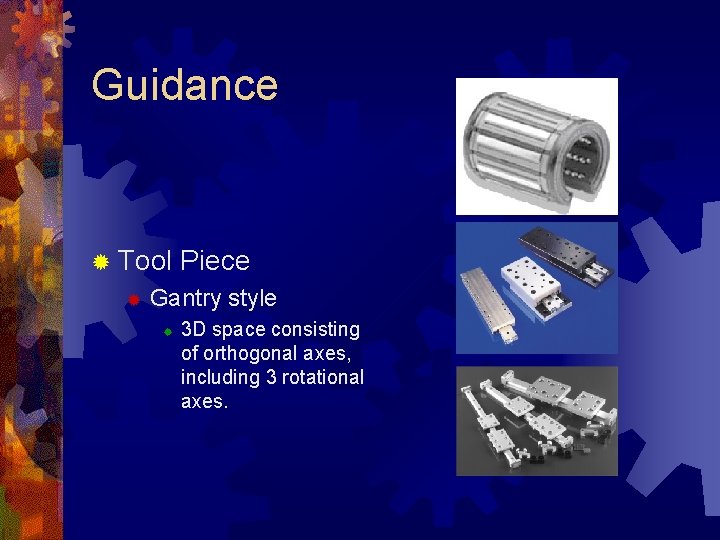 Guidance ® Tool ® Piece Gantry style ® 3 D space consisting of orthogonal