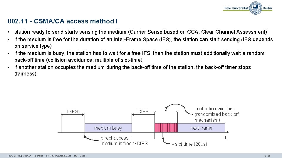 802. 11 - CSMA/CA access method I • station ready to send starts sensing