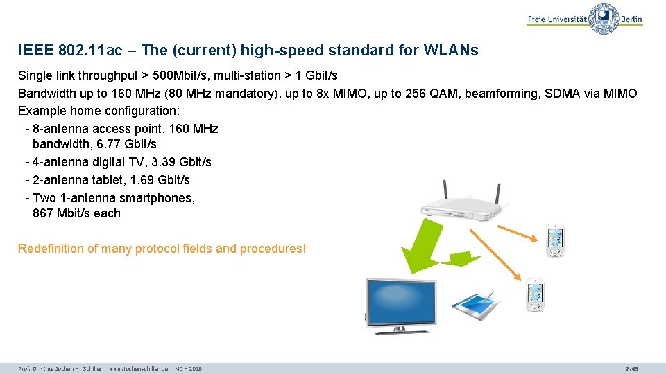 IEEE 802. 11 ac – The (current) high-speed standard for WLANs Single link throughput